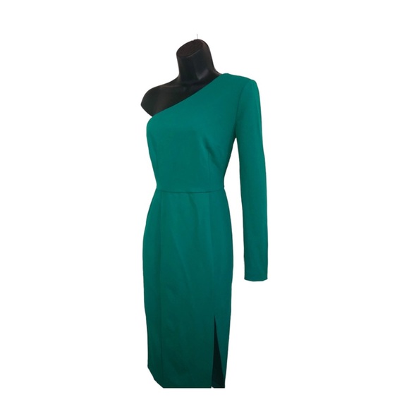 Donna Morgan emerald green one shoulder‎ sheath cocktail dress size 2 brand new - Picture 1 of 16